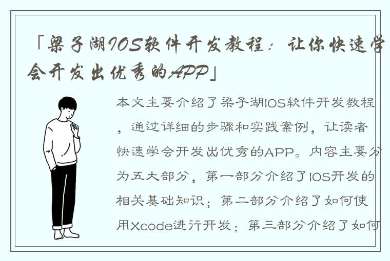 「梁子湖IOS软件开发教程：让你快速学会开发出优秀的APP」