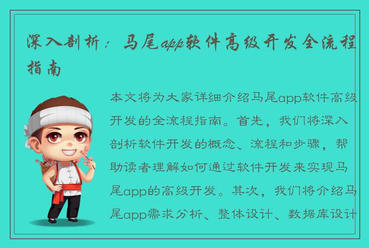 深入剖析：马尾app软件高级开发全流程指南