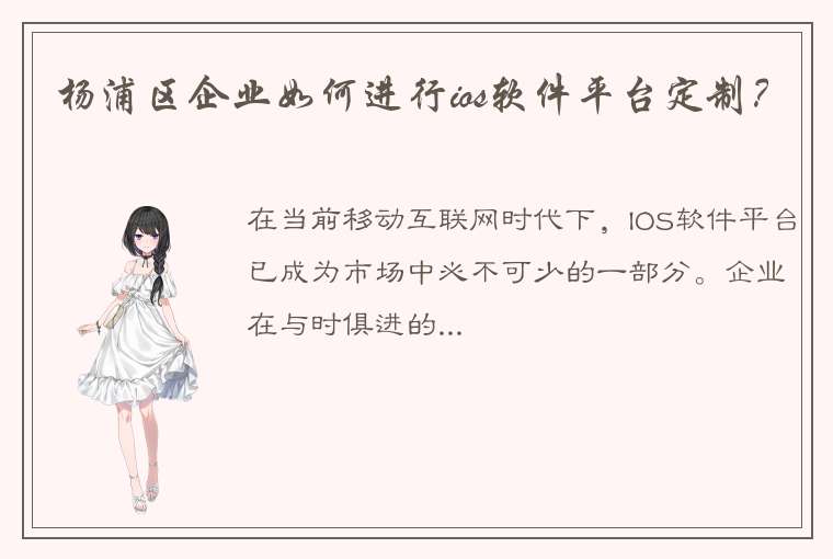 杨浦区企业如何进行ios软件平台定制？