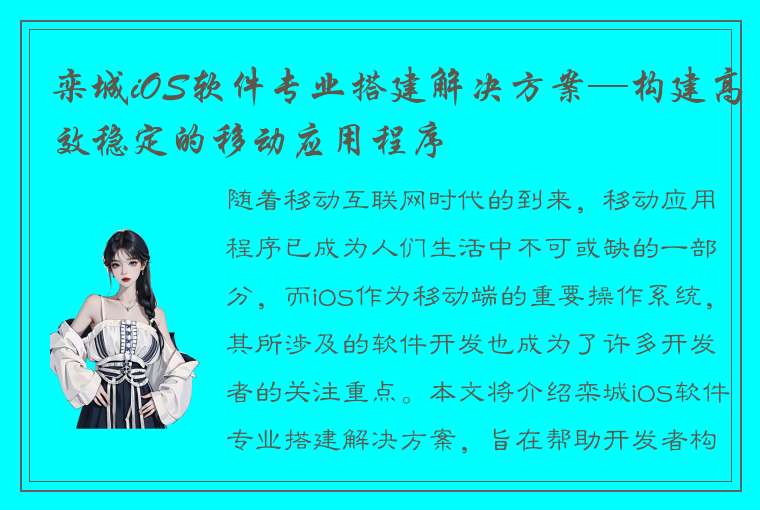 栾城iOS软件专业搭建解决方案—构建高效稳定的移动应用程序